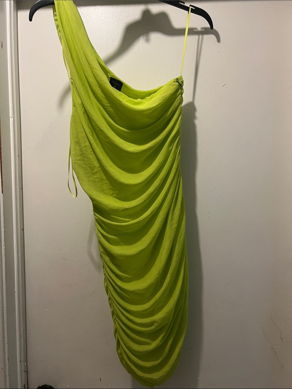 Women’s One-Shoulder Ruched Lime Green Dress